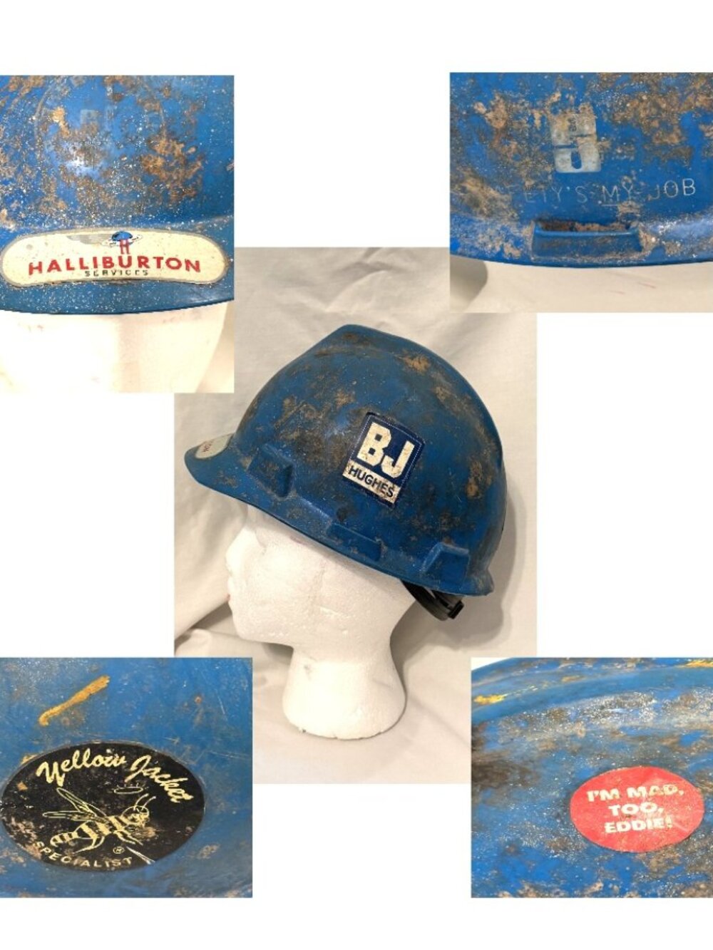 Halliburton Blue Hard Hat Vintage 70s MSA BJ Hughes Adjustable USA Made Man Cave